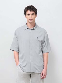 U.S. Polo Assn. Denim Co. - Men's Solid Seersucker Shirt-Grey