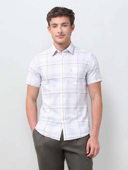 U.S. POLO ASSN. - Men's Windowpane Checked Regular Fit Shirt Off White