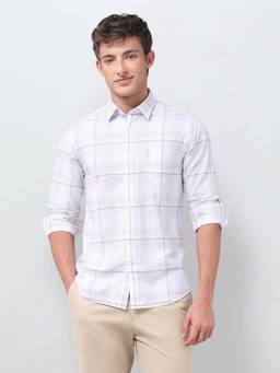 U.S. POLO ASSN. - Men's Windowpane Checked Regular Fit Shirt Off White
