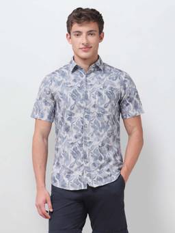 U.S. POLO ASSN. - Men's Tropical Printed Regular Fit Shirt Blue
