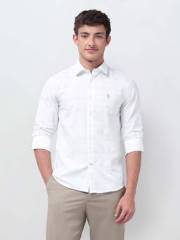 U.S. POLO ASSN. - Men's Grid Tattersall Checked Regular Fit Shirt-White