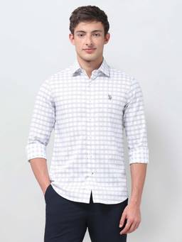 U.S. POLO ASSN. - Men's Grid Tattersall Checked Twill Shirt-White
