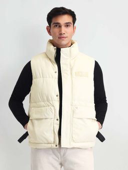 U.S. Polo Assn. Denim Co. - Solid Regular Fit Woven Sleeveless Jacket-Ivory