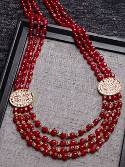 PANASH - Maroon & Gold-Toned Beaded Multilayer Long Haar Necklace