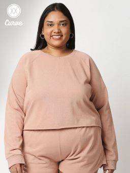Twenty Dresses by Nykaa Fashion - Curve Pink Solid Crew Neck Basics Sweatshirt