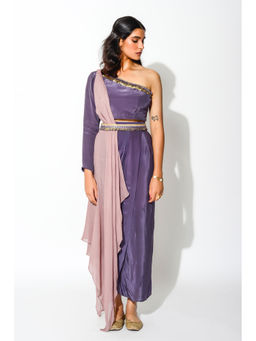 RISHI & VIBHUTI - Drape Skirt with Blouse, Belt & Coordinated Cape (Set of 4)