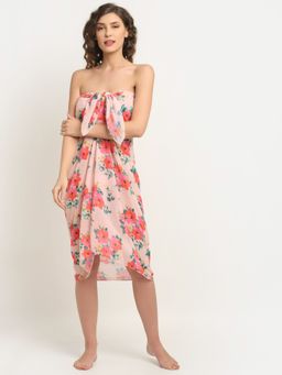 AOBA - Women Pink Floral Printed Sarong (One Size)