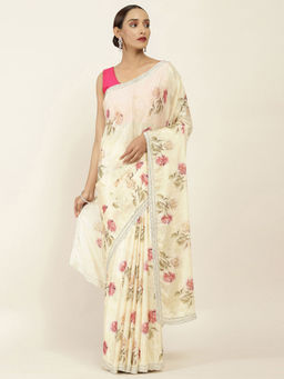Soch - Printed Chiffon Saree with Unstitched Blouse