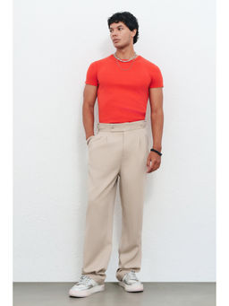 FREAKINS - Ash Beige Adjustable Straight Korean Casual Trouser