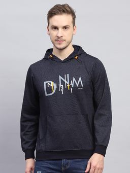 Monte Carlo - Men Typography Printed Navy Blue Full Sleeve Hoodie