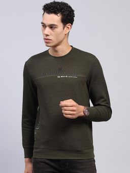 Monte Carlo - Men Typography Printed Olive Round Neck Full Sleeve Sweatshirt