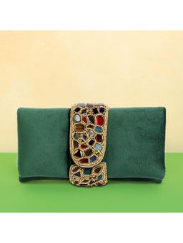Peora - Green Clutch Purses for Women Handmade Sling Stylish Bridal Clutch - C118Grn