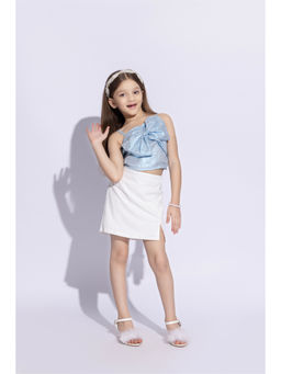 Taffy - Blue Foil Printed Bow Detail Party Crop Top & Skirt