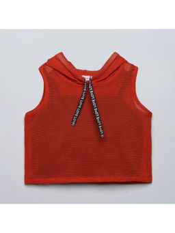 Taffy - Orange Hooded Net Crop Top with Inner