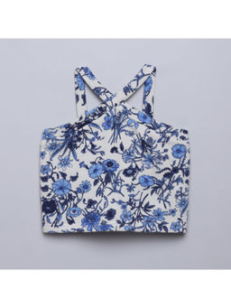 Taffy - White Floral Printed Halter Neck Crop Top