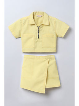Taffy - Yellow Stitch Detailed Denim Shirt & Skort