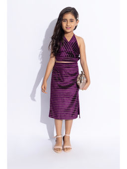 Taffy - Purple Velvet Glittered Halter Neck Crop Top & Skirt