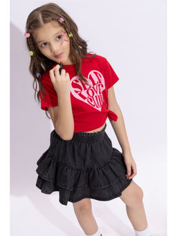 Taffy - Red Heart Printed Half Sleeves Crop T-shirt