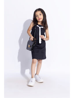 Taffy - Black Tie Detailed Crop Top & Skirt