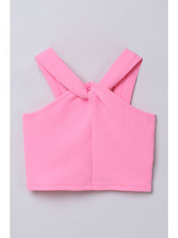 Taffy - Pink Solid Halter Neck Crop Top