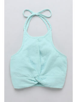 Taffy - Green Twist Detail Halter Crop Top