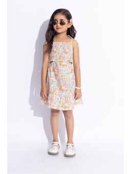 Taffy - Multi-Color Sleeveless Floral Printed Smocked Cut Out Dress
