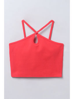 Taffy - Red Textured Halter Neck Cut Out Detail Crop Top