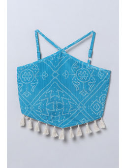 Taffy - Blue Bandani Printed Tassel Detail Back Tie Up Crop Top