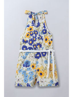 Taffy - Multi-Color Floral Halter Neck Back Tie Up Playsuit with Belt