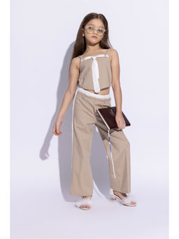 Taffy - Beige Tie Detail Crop Top & Pant