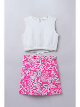 Taffy - White Waist Tie-Up Crop Top & Skirt