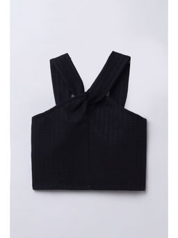 Taffy - Black Checks Textured Twisted Halter Neck Crop Top