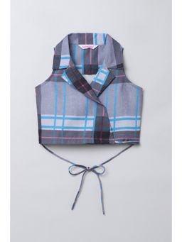 Taffy - Grey Checks Wrap Around Crop Blazer