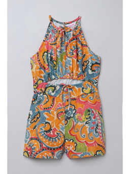 Taffy - Multi-Color Paisley Printed Cut-Out Fold Over Playsuit