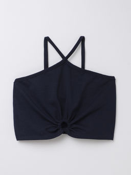 Taffy - Navy Blue Halter Neck Cut Out Detail Crop Top