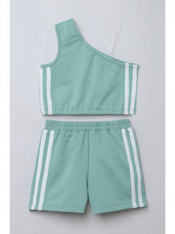 Taffy - Green One Shoulder Tape Detail Crop Top & Shorts