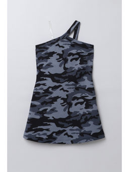 Taffy - Grey Camouflage One Shoulder Dress