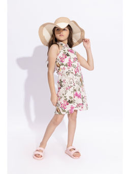 Taffy - White Floral Printed Button Detail Halter Neck Aline Dress