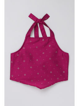 Taffy - Wine Foil Printed Back Tie Up Crop Top