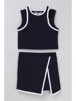 Taffy - Navy Blue Piping Detail Crop Top & Skort