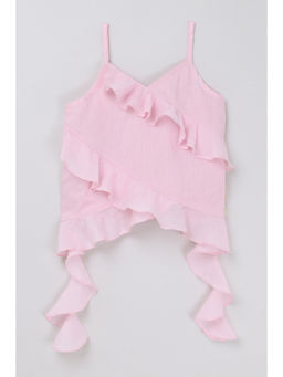 Taffy - Pink Sleeveless Ruffle Detail Asymmetric Top