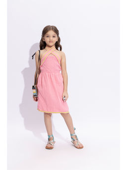 Taffy - Pink Lace Detail Halter Neck Dress