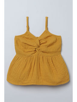 Taffy - Mustard Sleeveless Twist Detail Peplum Top