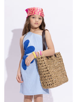 Taffy - Blue Flower Applique One Shoulder Dress