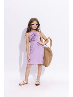 Taffy - Lavender Flower Applique Work Back Tie Up Dress