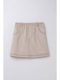 Taffy - Beige Knit Knee Length Stitch Skirt