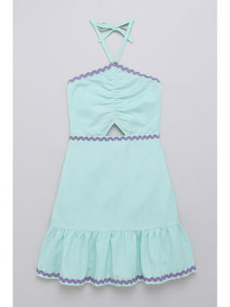 Taffy - Blue Contrast Lace Detail Back Tie Up Dress