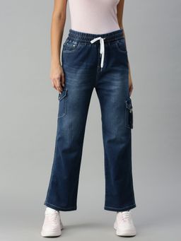 SHOWOFF - Womens Wide Leg Clean Look Blue Jeans
