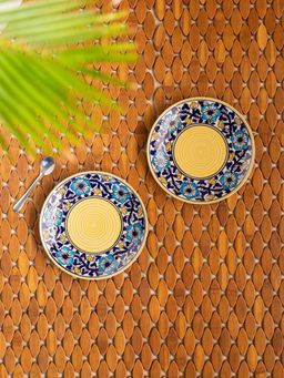 ExclusiveLane - Badamwari Bagheecha' Hand-Painted Ceramic Side-Quarter Plates (Set of 2)