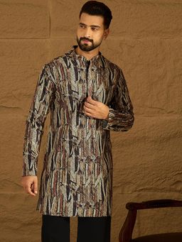 ETHNIC BAY - Men Black Viscose Rayon Abstract Printed Straight Kurta with Pyjama